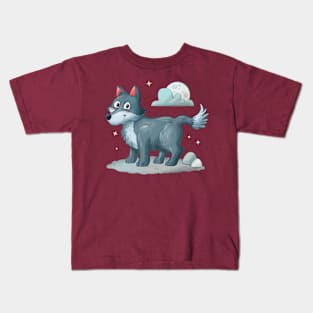 Hand Drawn Cartoon Wolf Kids T-Shirt